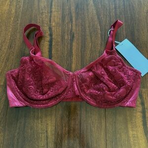 NWT HSIA Lace Underwire Bra 34DD Unlined Dark Red Valentines Day Sexy Romantic